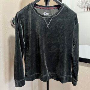 Muk Luks Black Velour Plush Crewneck Sweatshirt | Women’s M